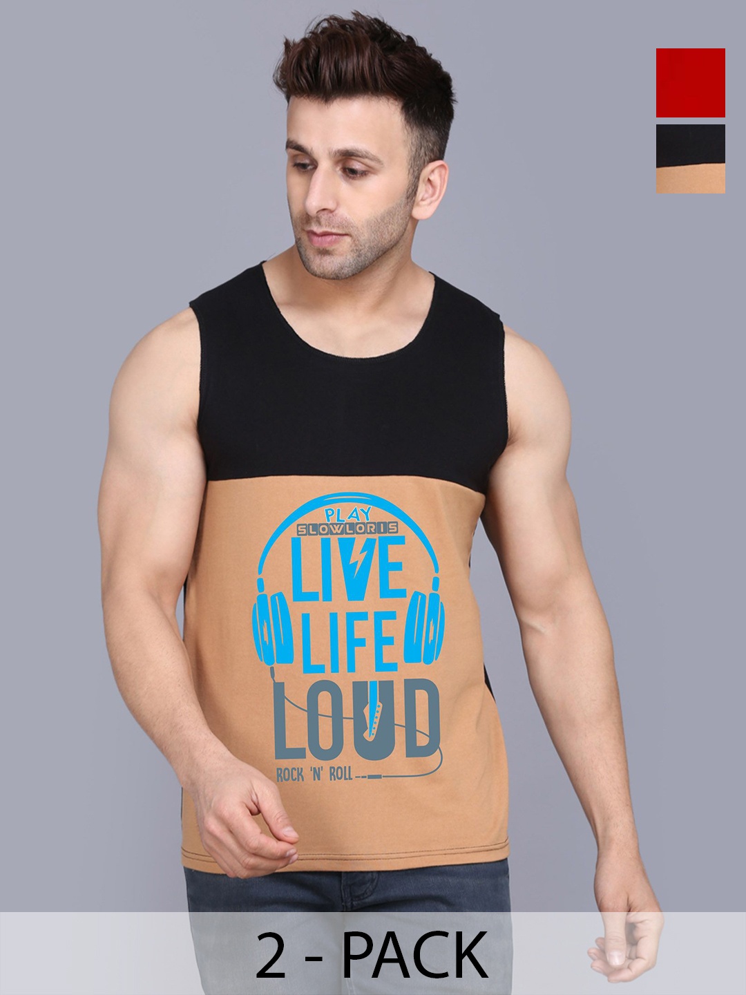 

SLOWLORIS Men Pack Of 2 Typography Printed Round Neck Cotton Slim Fit T-Shirts, Black