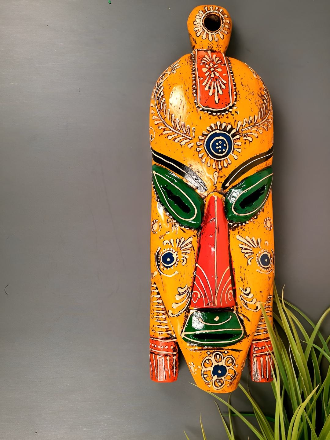 

apka mart Orange & Green Wooden Nazar Battu African Masks Tribal Masks Wall Decor, Yellow