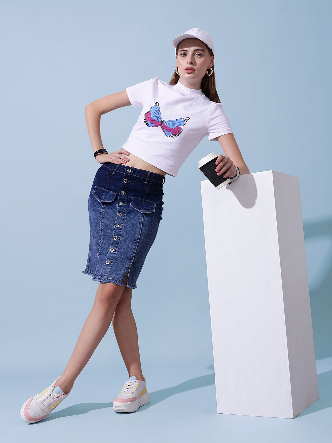 

STREET 9 Women Graphic Printed Round Neck Cotton Top, White