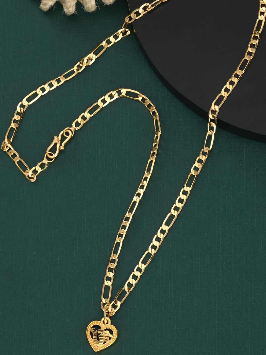 

AanyaCentric Gold-Plated Heart Shaped Brass Pendant & Chain