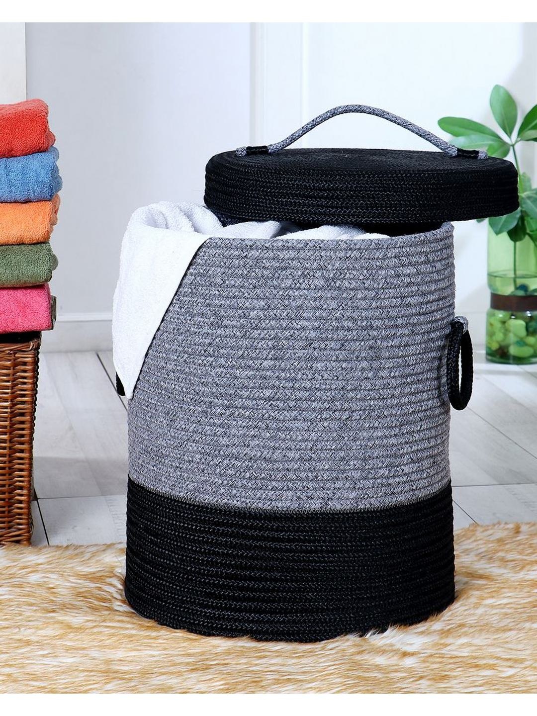 

Pano Grey & Black Textured Laundry Bag With Lid