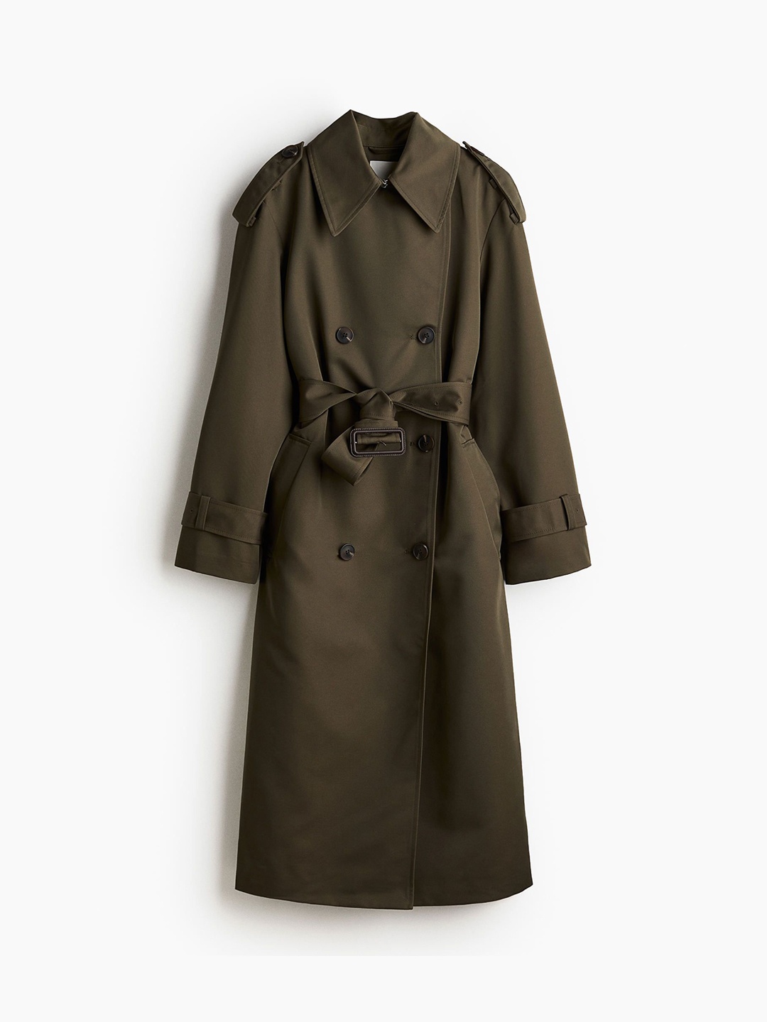 

H&M Double-Breasted Trench Coats, Green