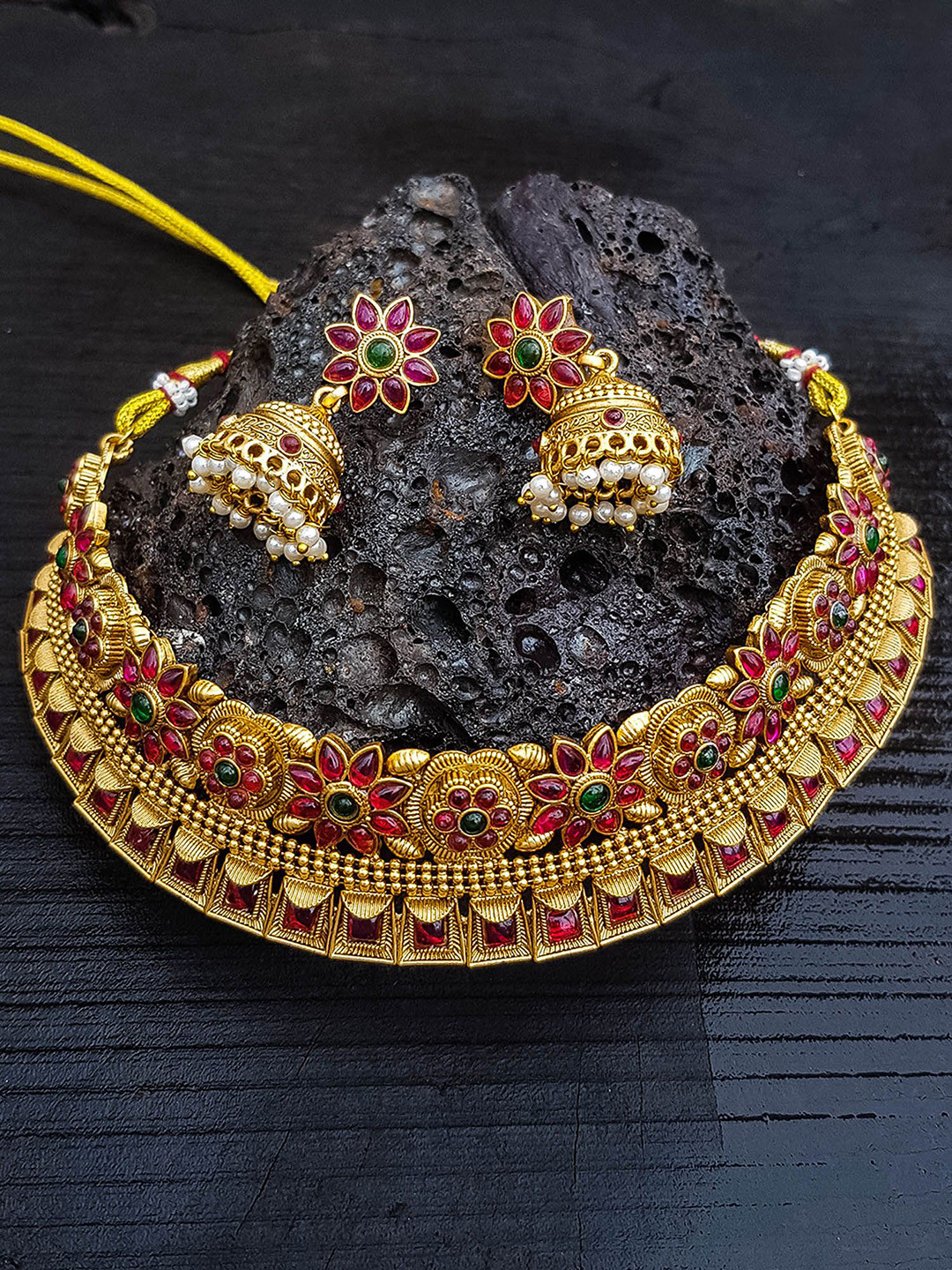 

GRIIHAM Gold Plated Cubic Zirconia Stone Studded Jewellery Set