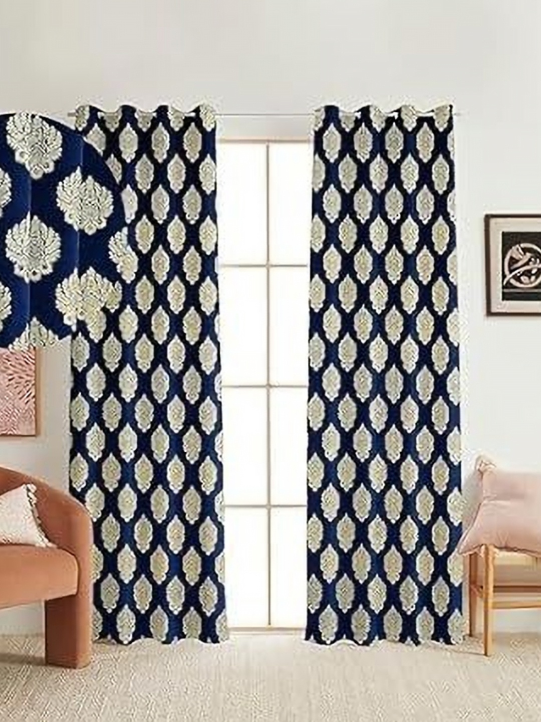 

Banchmark Home Furnishings Blue & Gold-Toned Set of 2 Ethnic Motifs Door Curtains