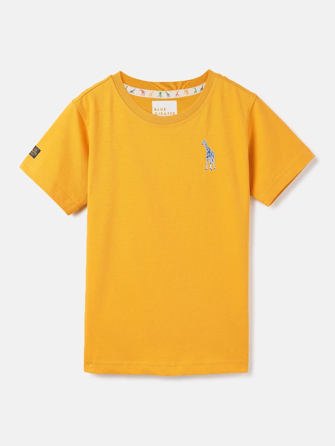 

Blue Giraffe Boys Solid Round Neck Cotton T-Shirt, Yellow