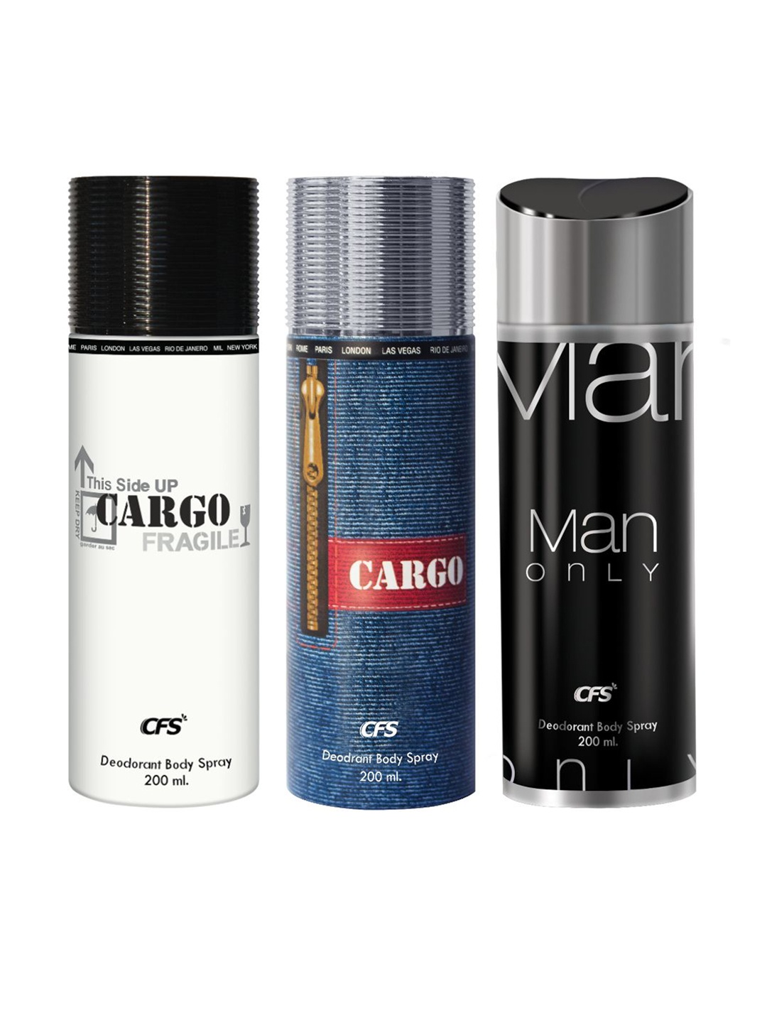 

CFS Set of 3 Long Lasting Deodorant Body Spray - 200 ml each, Black