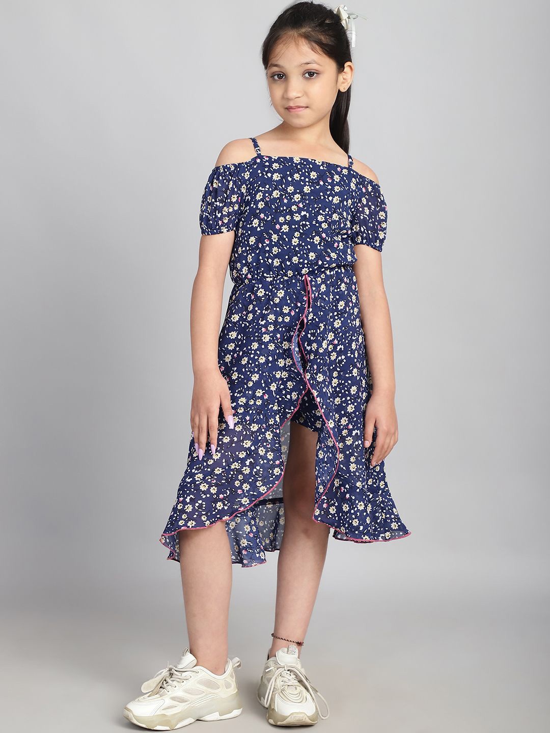 

Baawri Girls Floral Flared Playsuit, Navy blue