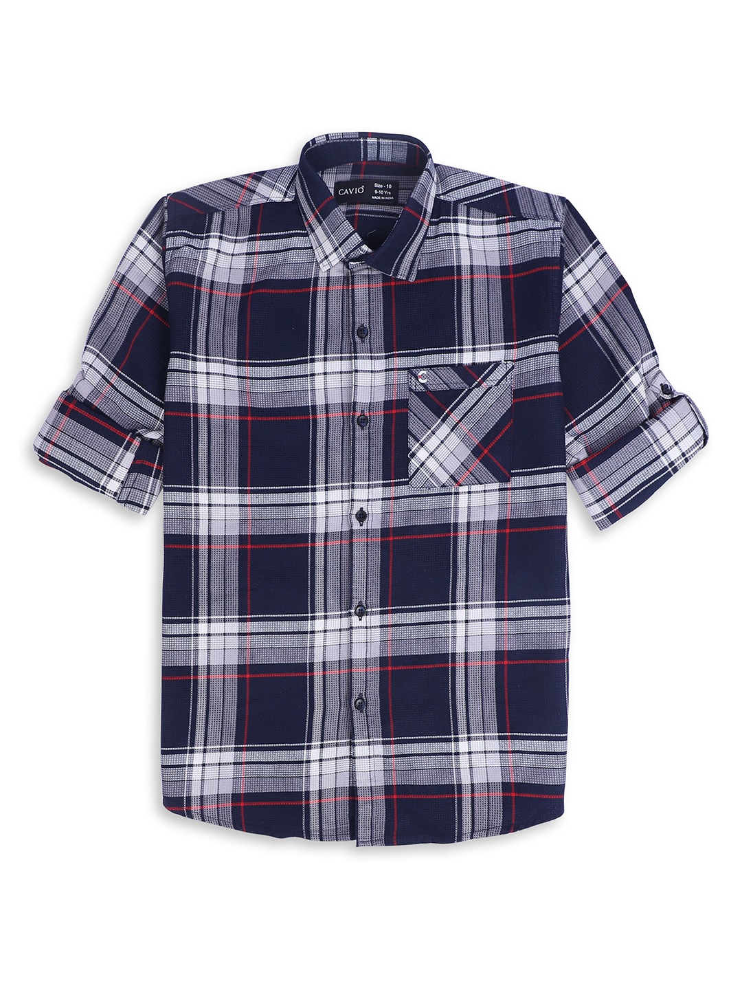 

CAVIO Boys Comfort Spread Collar Tartan Checked Cotton Casual Shirt, Navy blue