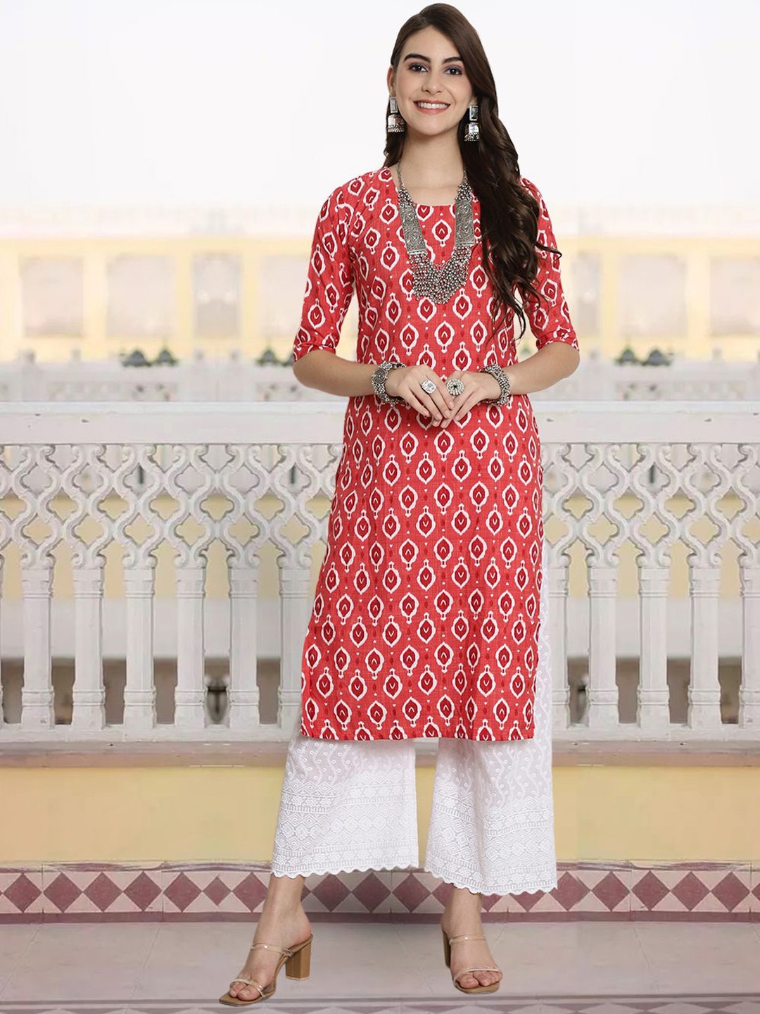 

KALINI Ethnic Motifs Printed Straight Kurta, Maroon