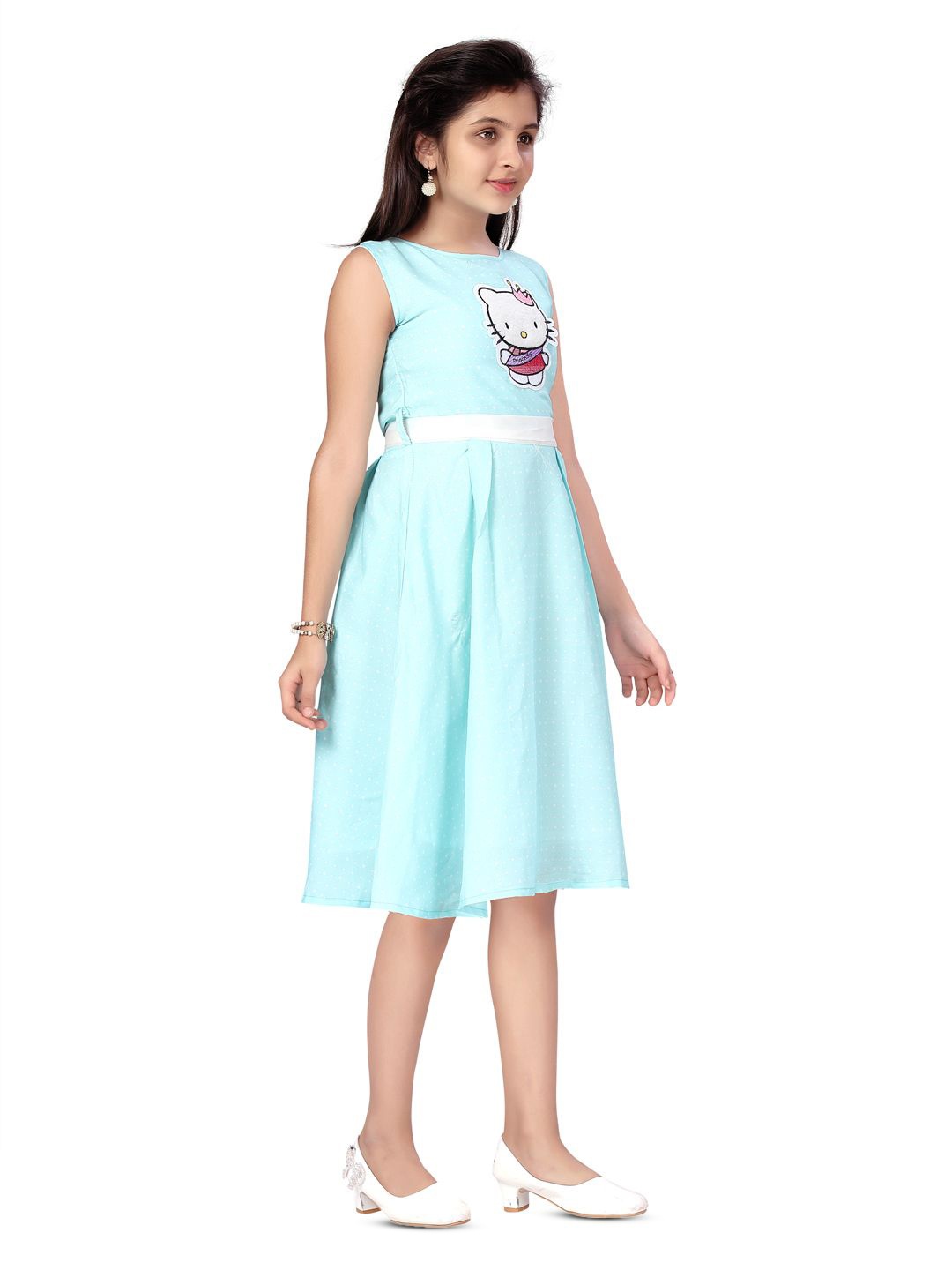 

BAESD Girls Boat Neck Polka Dot Fit & Flare Dress, Turquoise blue