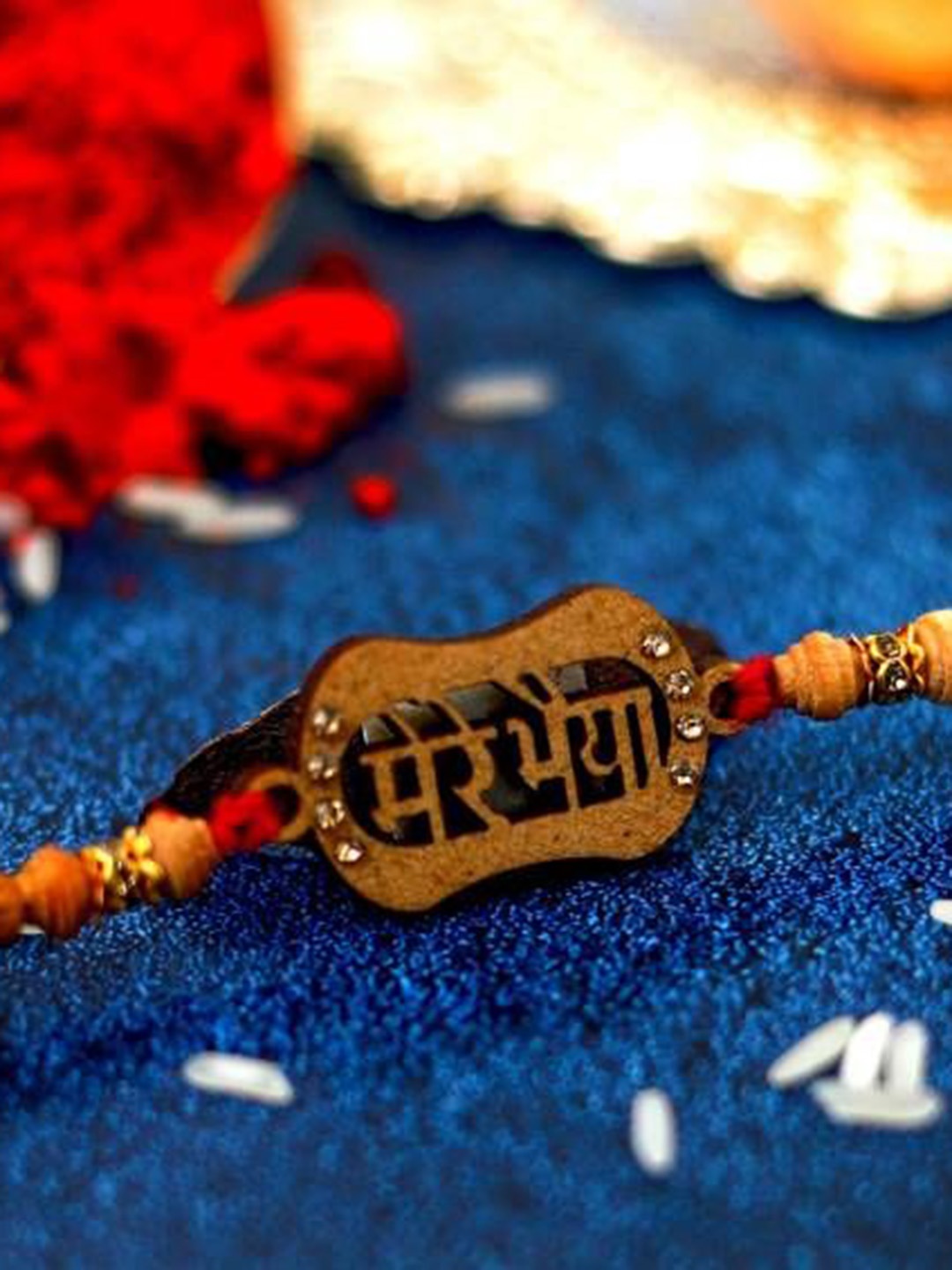 

MANSIYAORANGE Wooden Scented Mere Bahiya Rakhi, Red