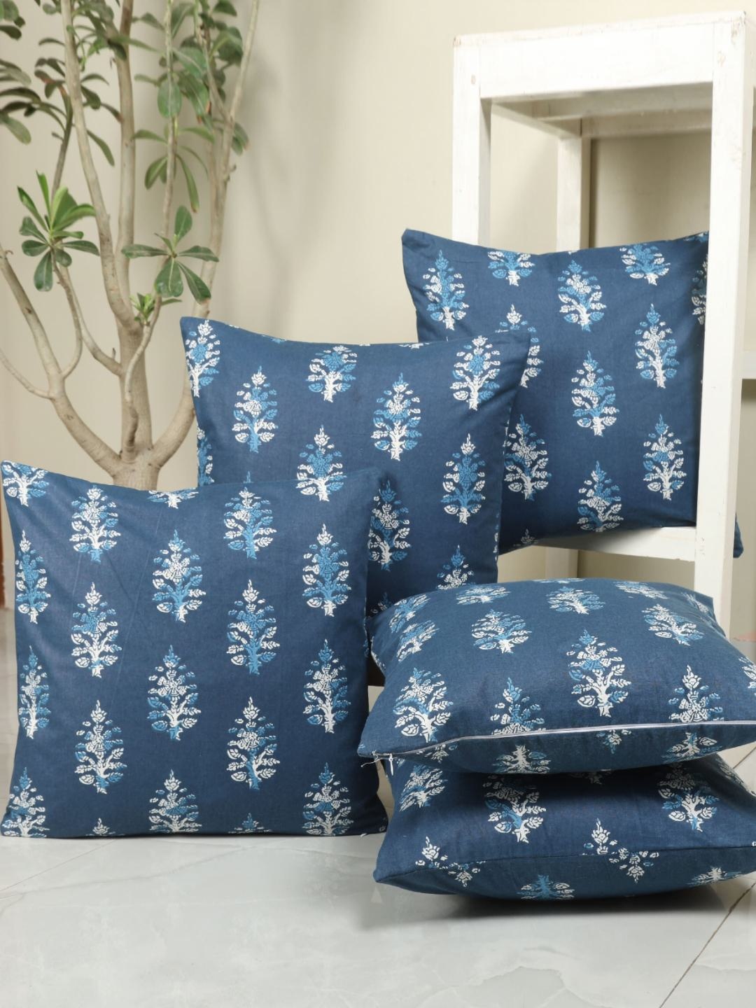 

Clasiko Blue & White Set of 5 Floral Square Cushion Covers