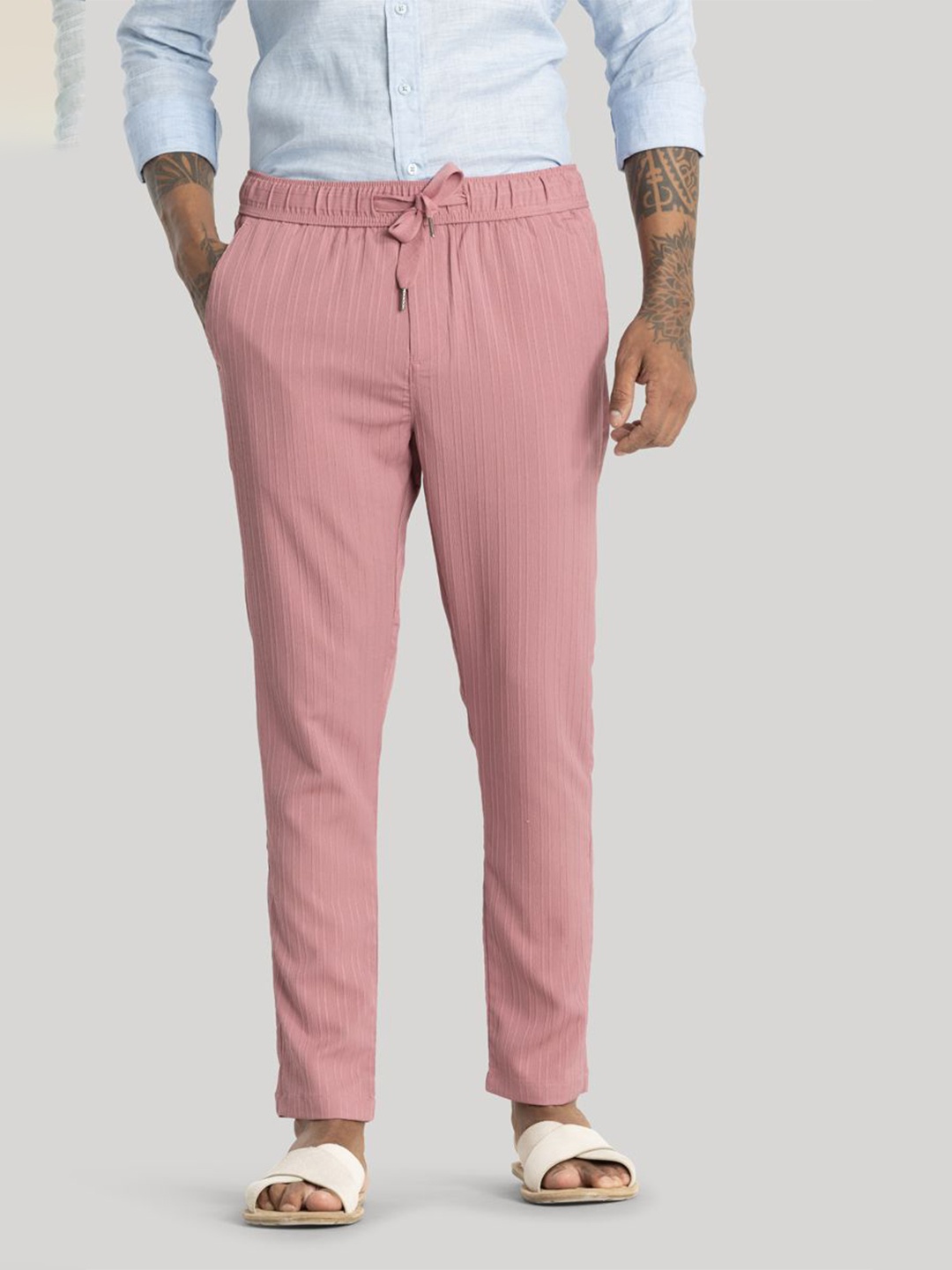 

Snitch Men Mid-Rise Smart Slim Fit Trousers, Pink