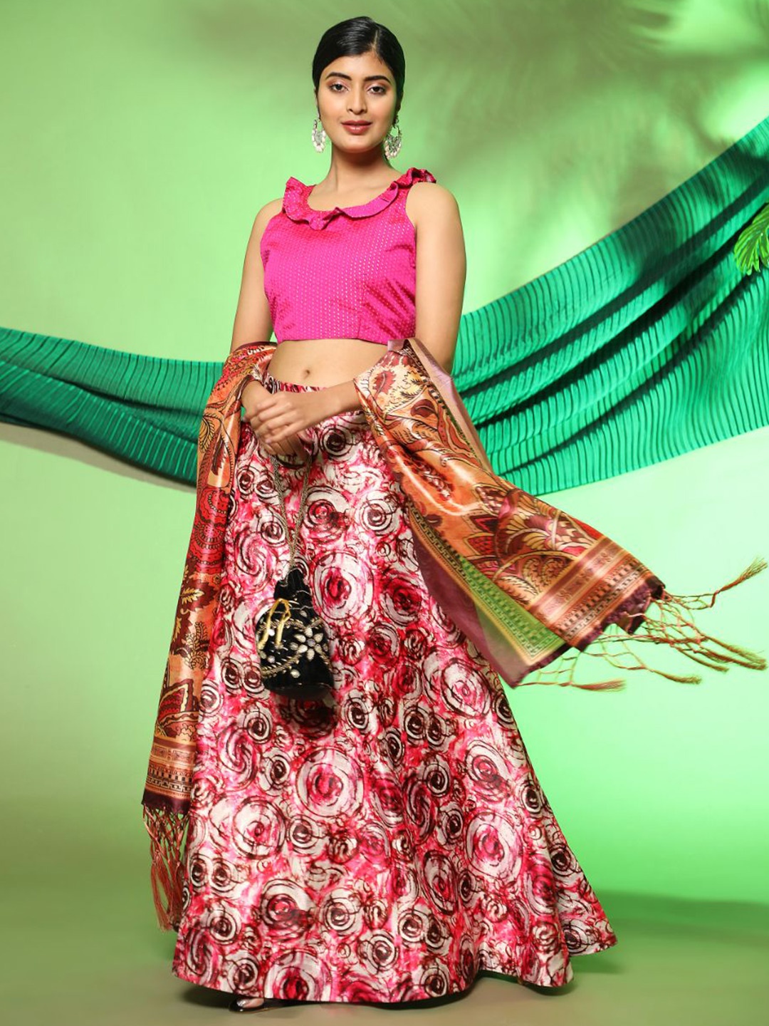 

Kaizen TEXO FAB Semi-Stitched Lehenga & Unstitched Blouse With Dupatta, Pink