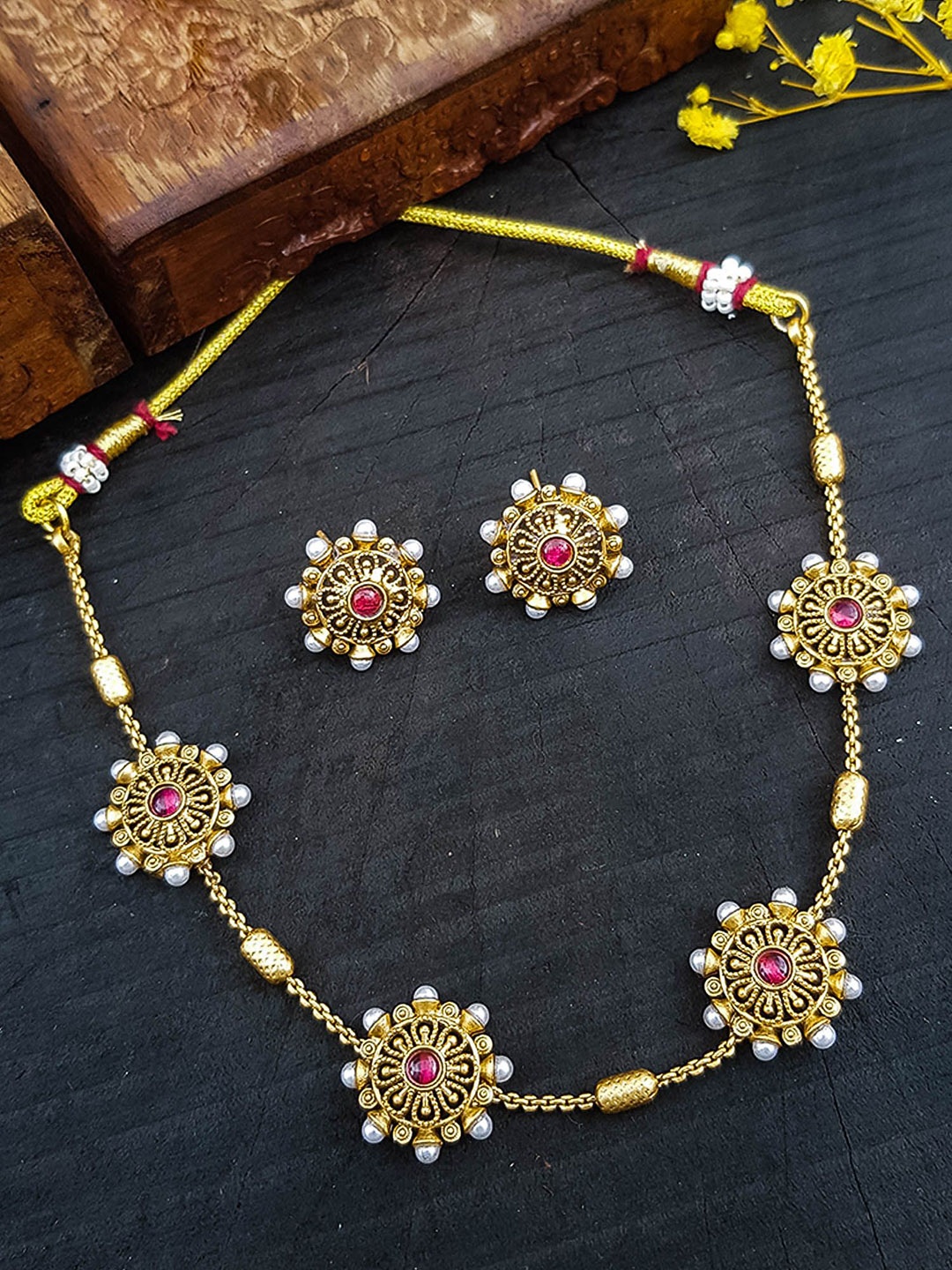 

GRIIHAM Gold Plated Cubic Zirconia Stone Studded Jewellery Set