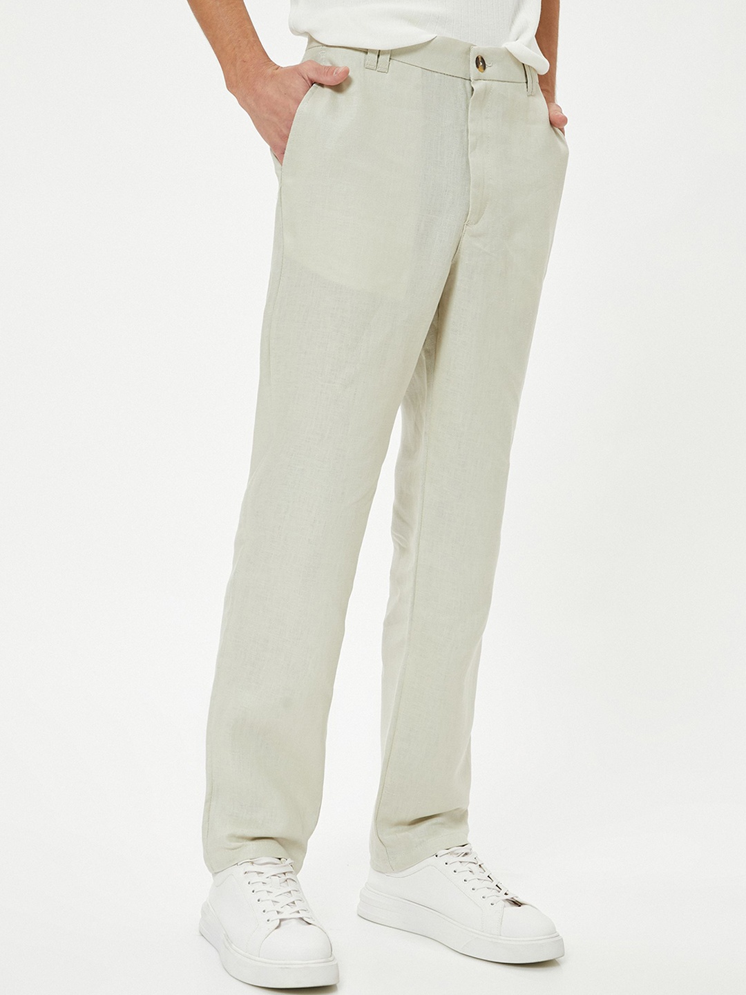 

Koton Men Straight Fit Mid Rise Trousers, Cream