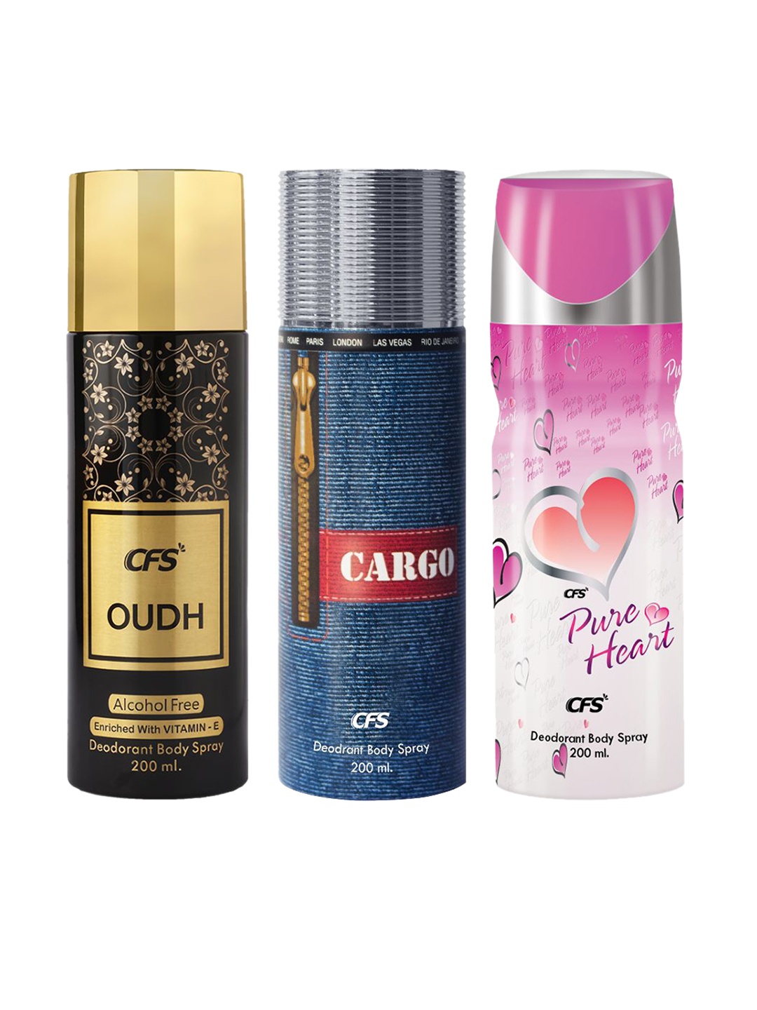 

CFS Set Of 3 Long Lasting Deodorant Body Sprays - 200ml Each, Black