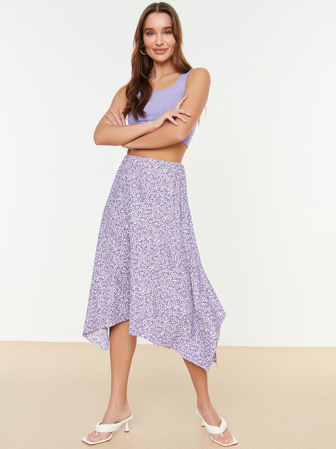 

Trendyol Floral Printed A-Line Midi Skirt, Lavender