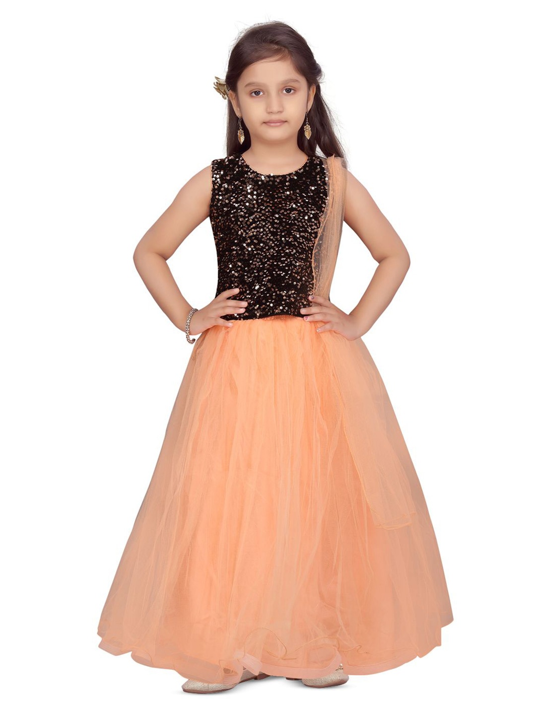 

BAESD Girls Embellished Ready to Wear Net Lehenga & Blouse With Dupatta, Black