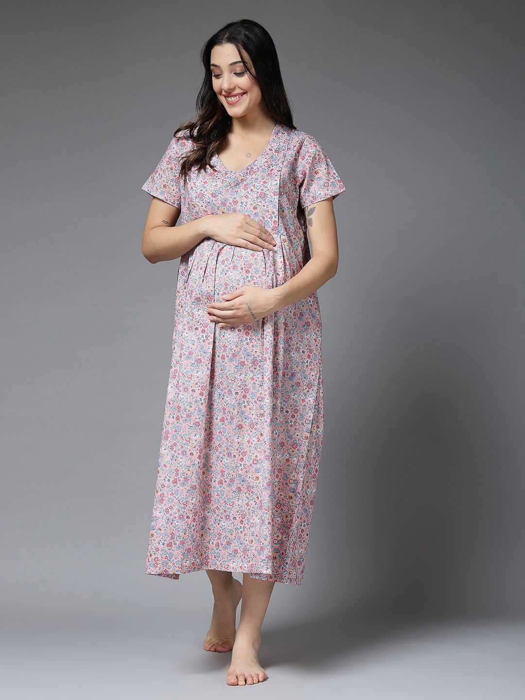 

House Of Zelena Printed Maternity Nightdress, Peach
