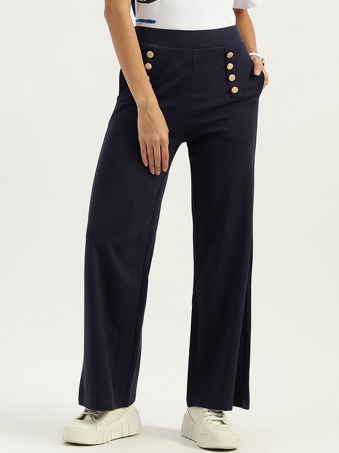 

United Colors of Benetton Women Straight Fit Parallel Trousers, Blue