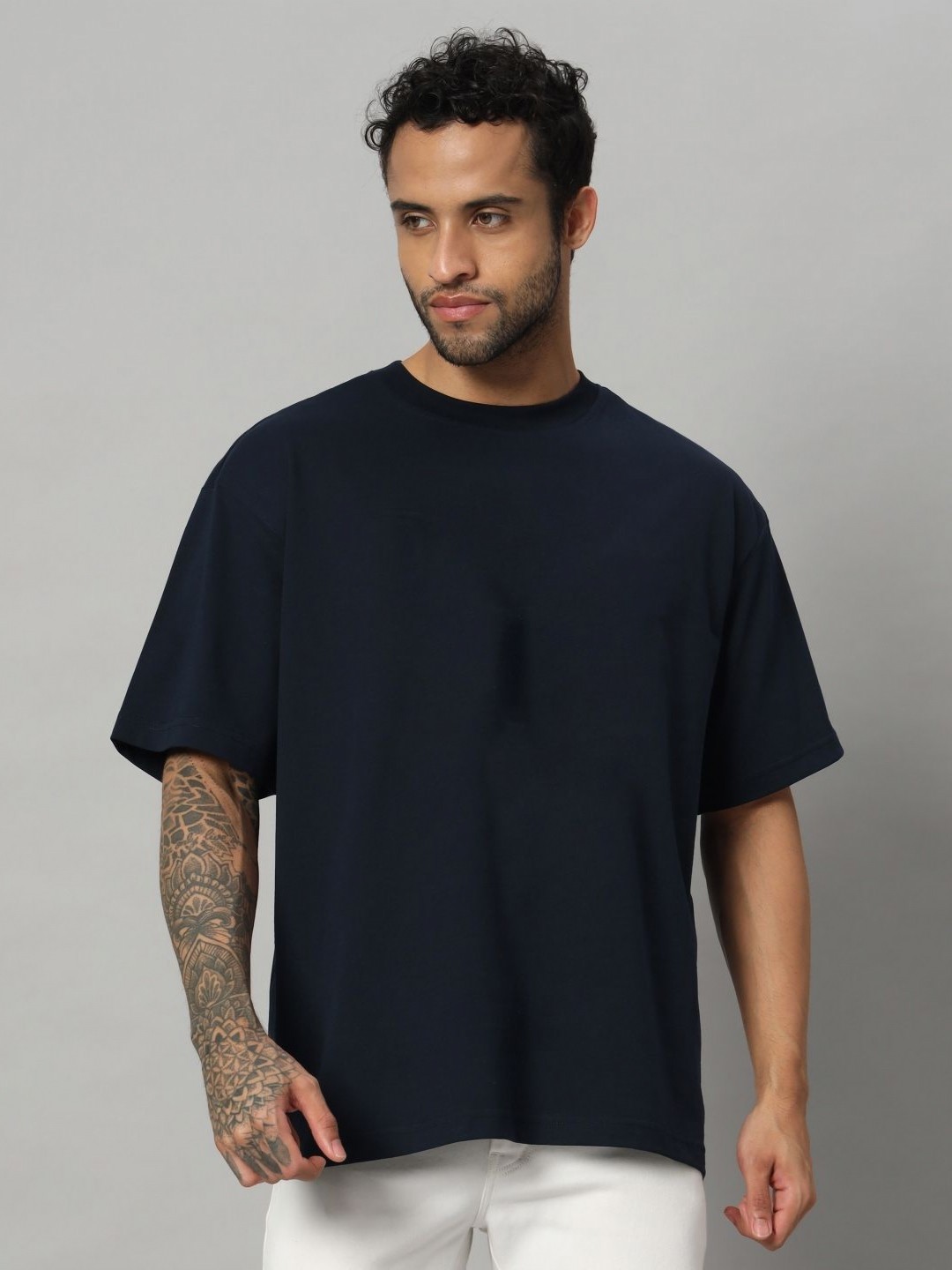 

SWAGNOX Men Raw Edge T-shirt, Navy blue