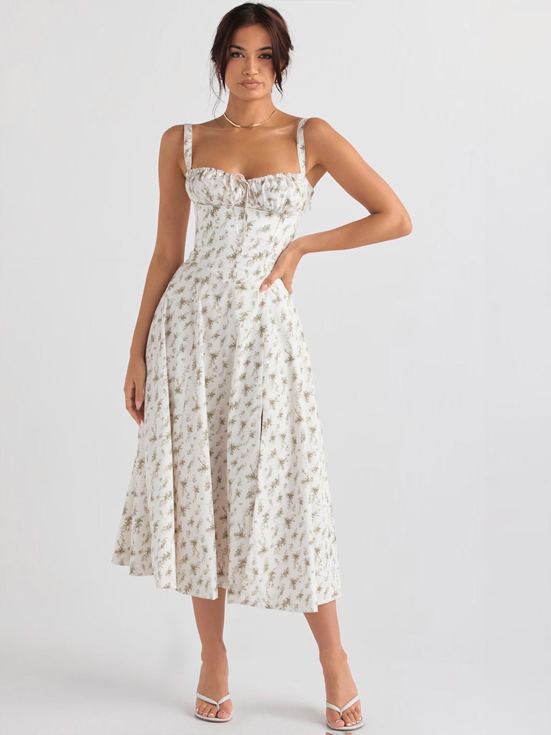 

LULU & SKY Floral Printed Fit & Flare Midi Dress, Green