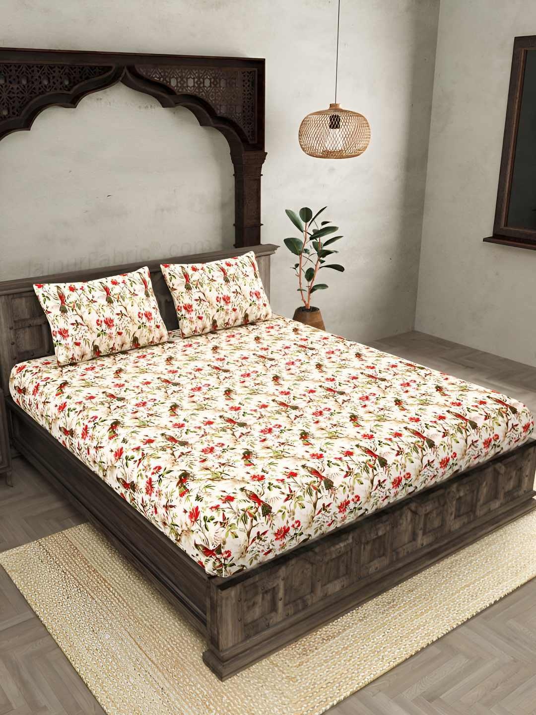 

BED-SHEET.COM Pink & White Floral 250 TC Cotton King Bedsheet with 2 Pillow Covers