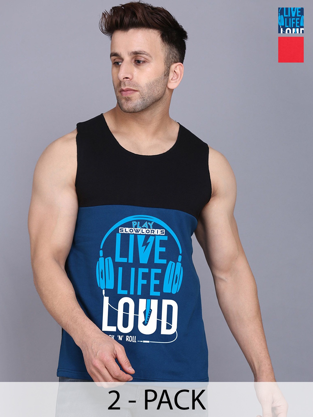 

SLOWLORIS Pack Of 2 Printed Gym Vests, Black