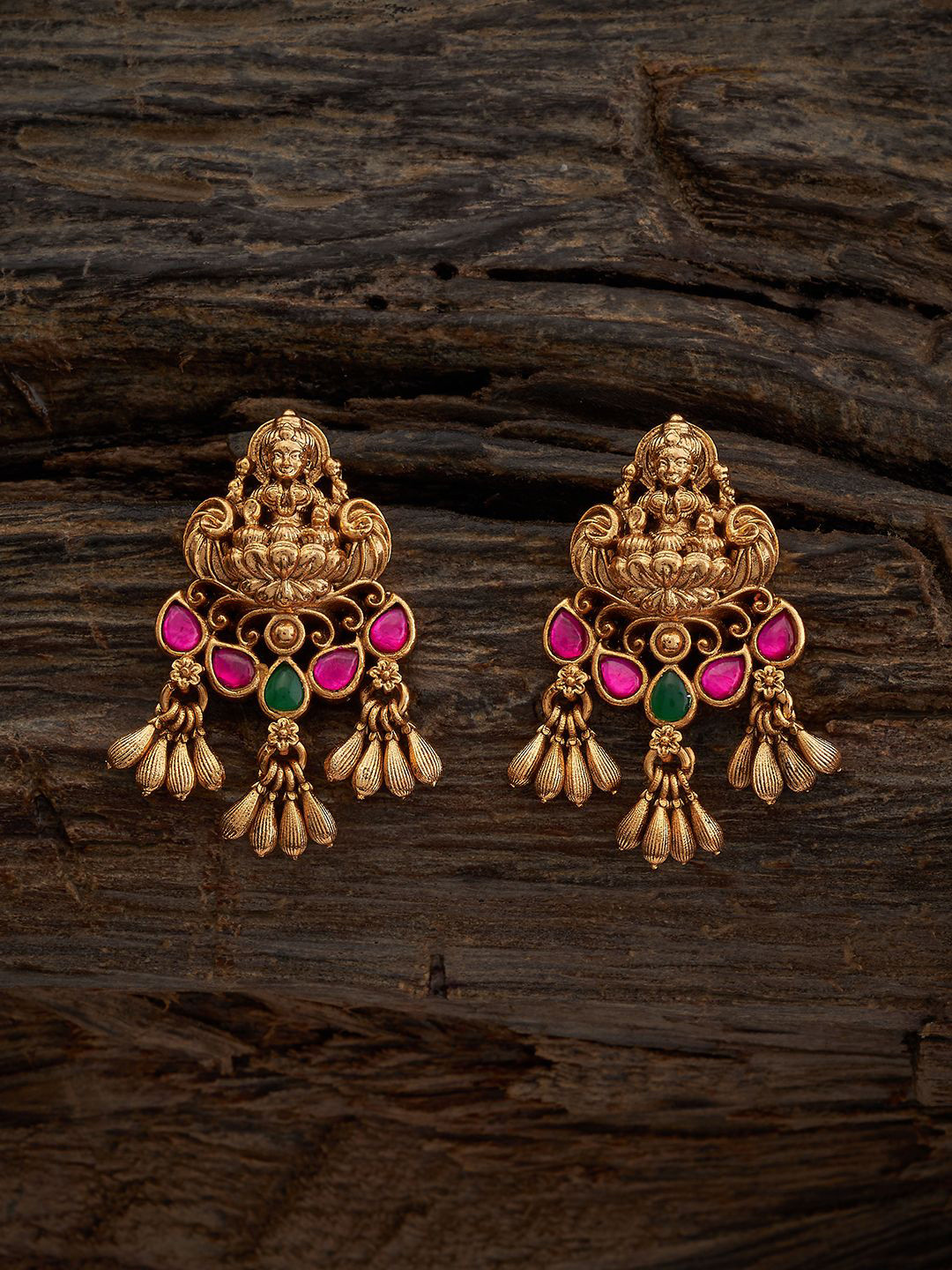 

Kushal's Fashion Jewellery Gold-Plated Stone Studded Classic Antique Drop Earrings