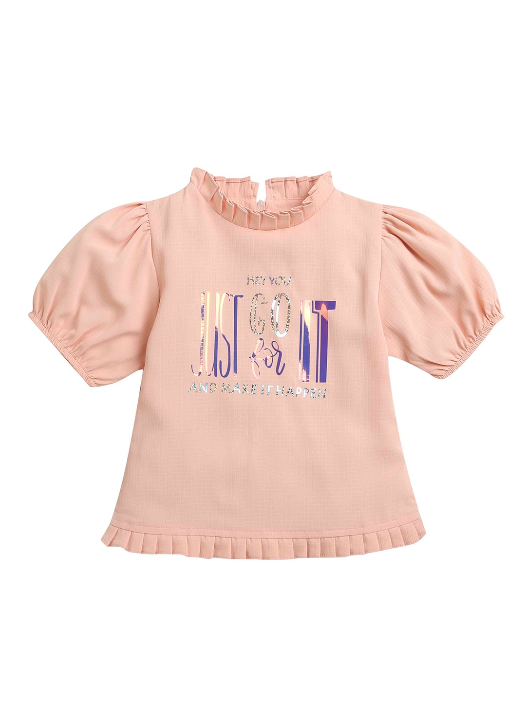 

Tiny Girl Girls Typography Printed High Neck Top, Peach