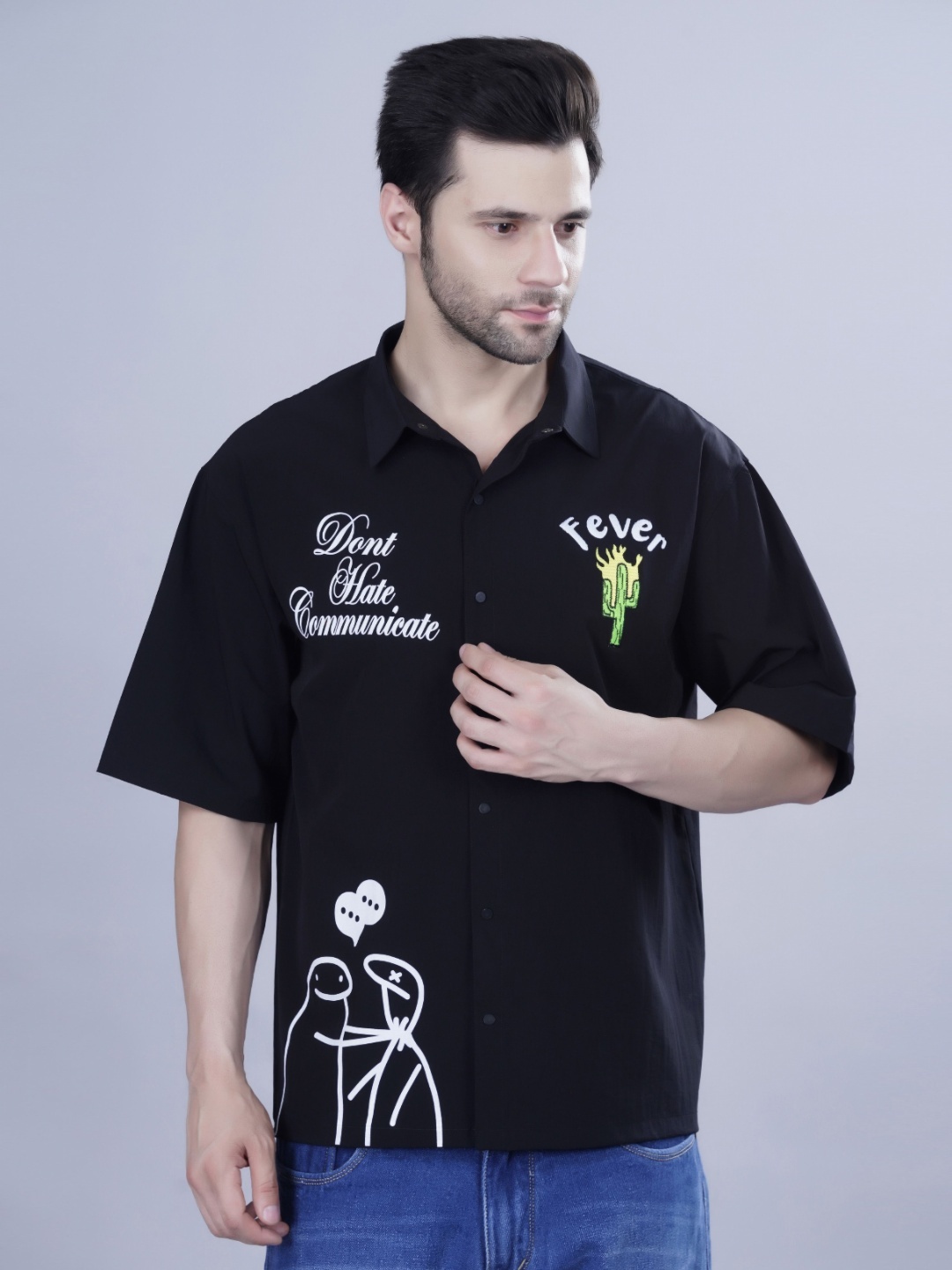 

FEVER HUNT Men Printed Polo Collar T-shirt, Black