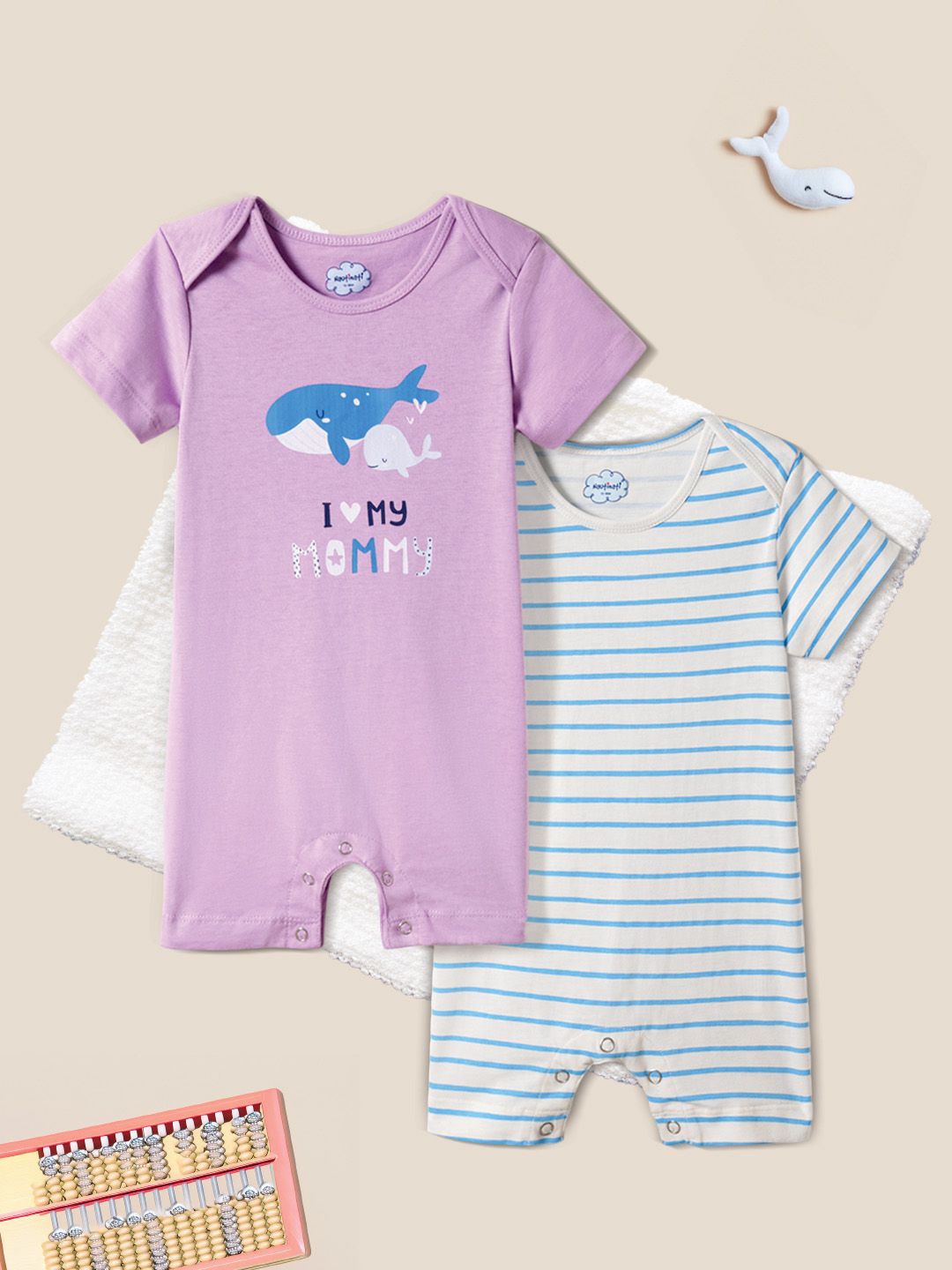 

Nauti Nati Unisex Set of 2 Printed Cotton Rompers, Purple