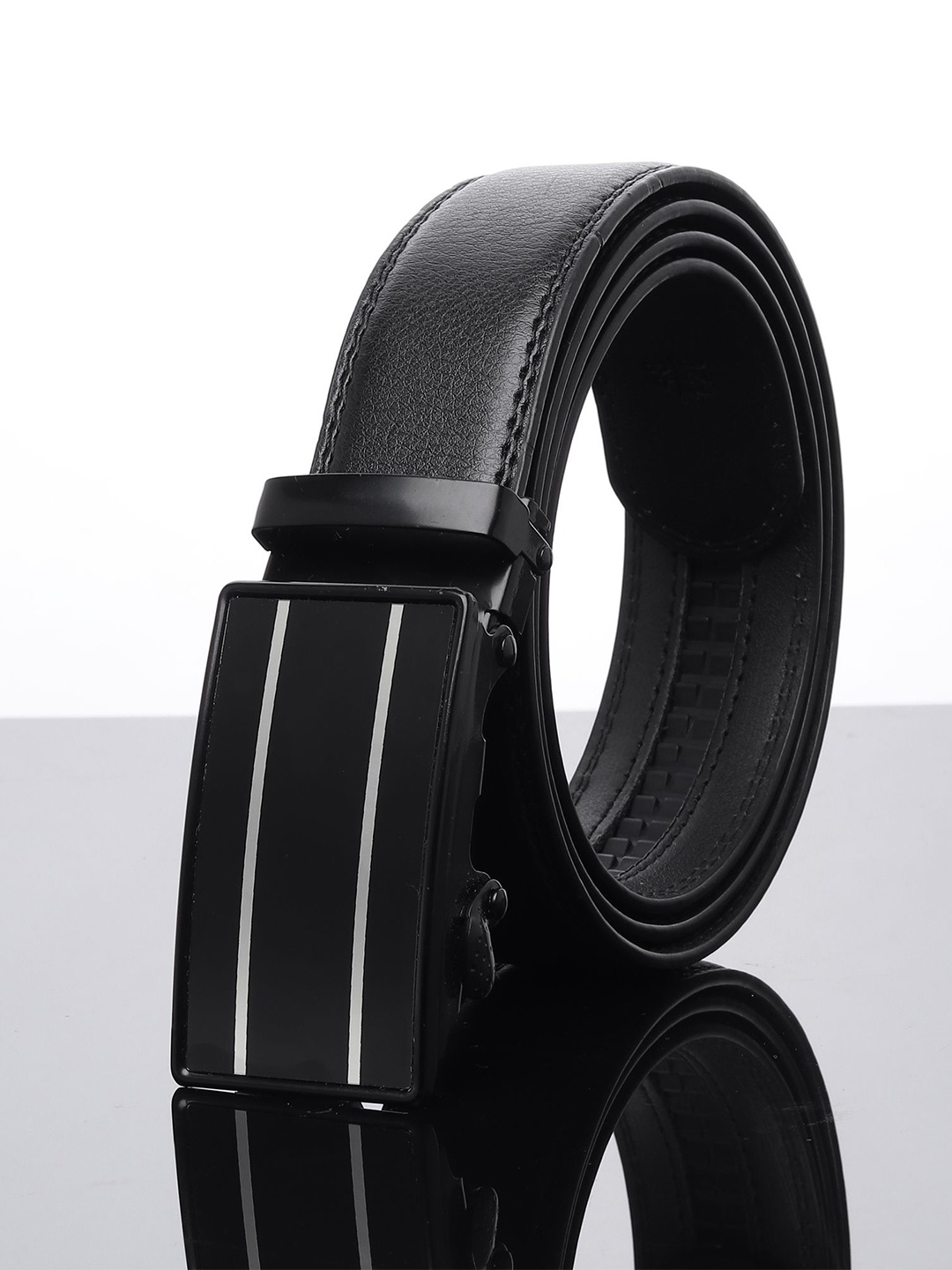 

WINSOME DEAL Men Textured Slider Buckle Closure Formal Belt, Black