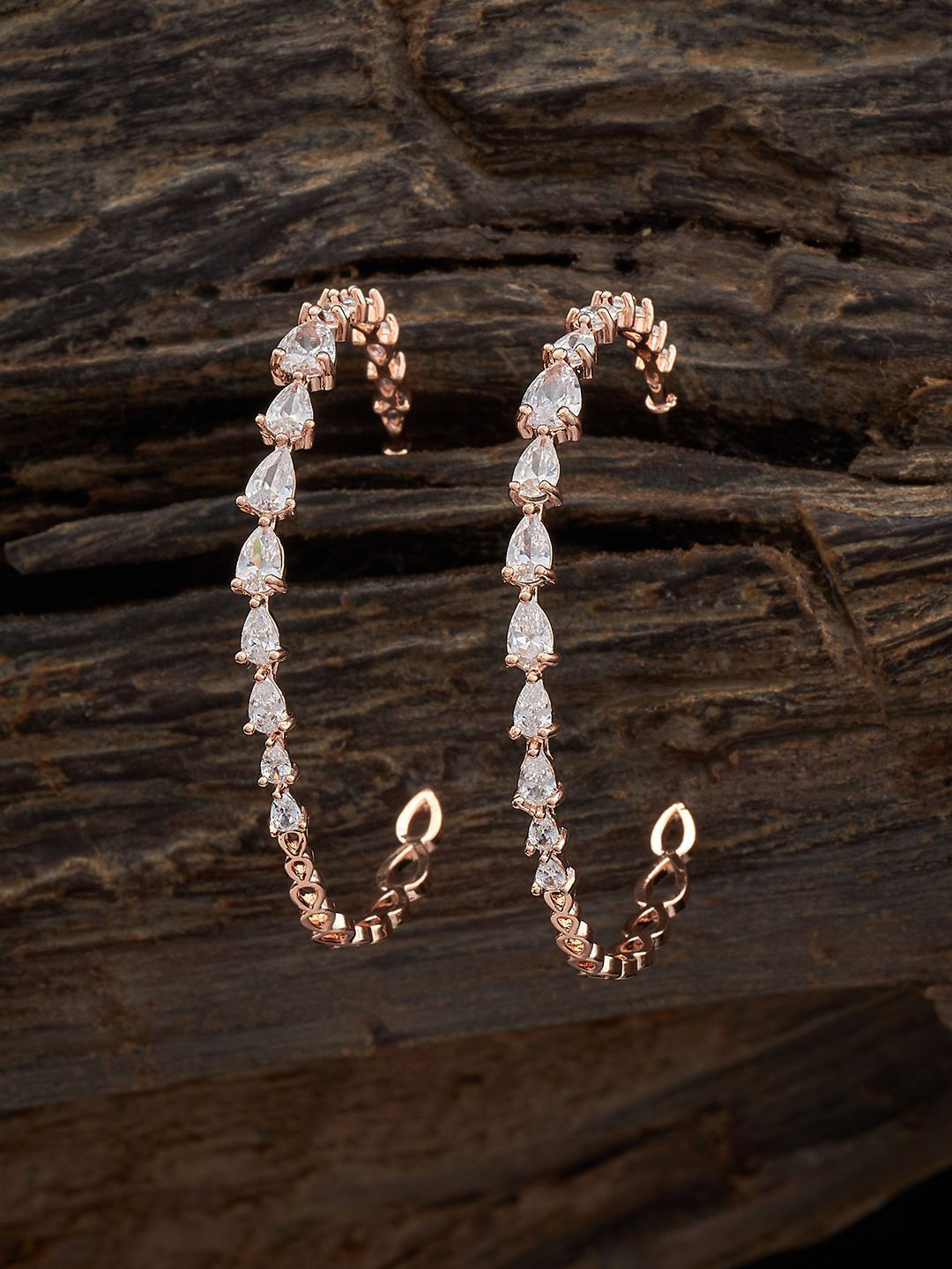 

Kushal's Fashion Jewellery Rose Gold-Plated Cubic Zirconia-Studded Half Hoop Earrings