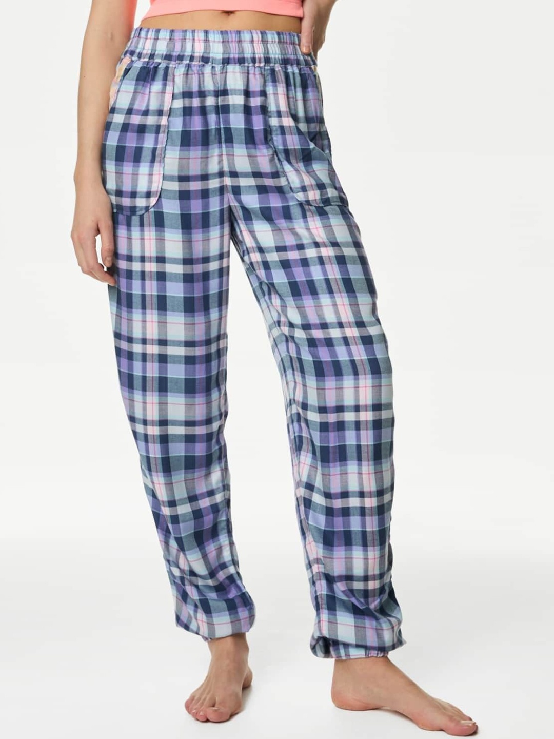 

Marks & Spencer Checked Straight Leg Lounge Pants, Purple