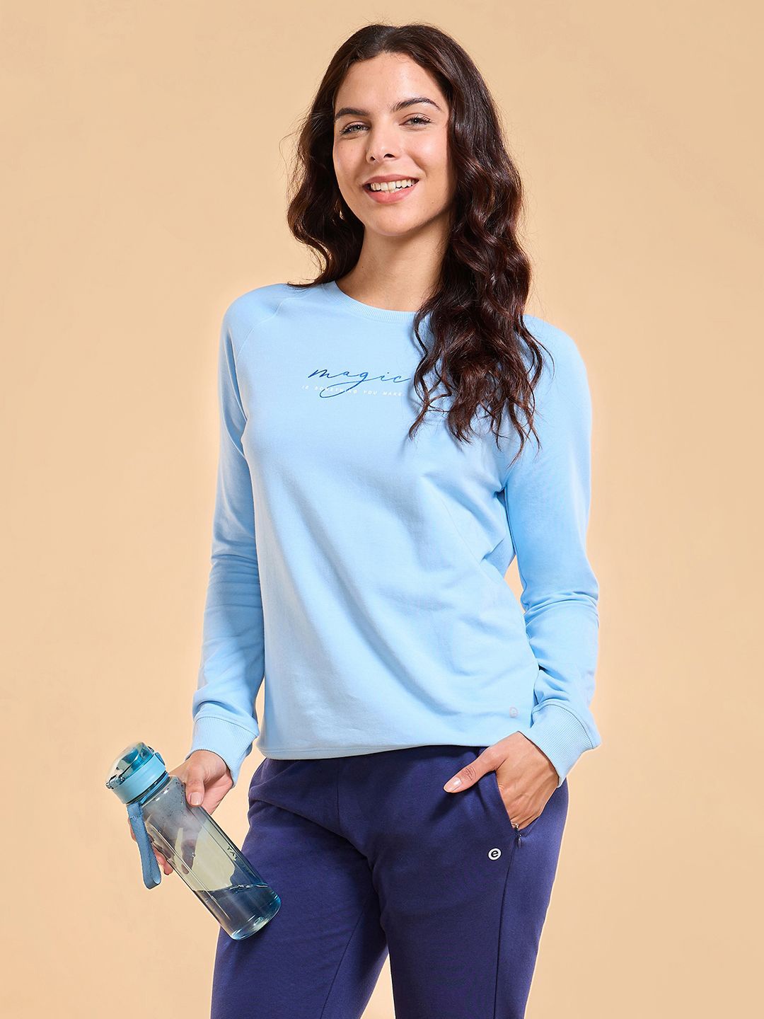 

Enamor E079 Basic Pop Over Mindful Graphic Basic Sweatshirt, Blue