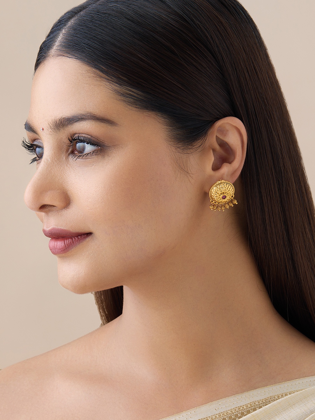 

Kushal's Fashion Jewellery Gold-Plated Circular Studs Earrings, Red