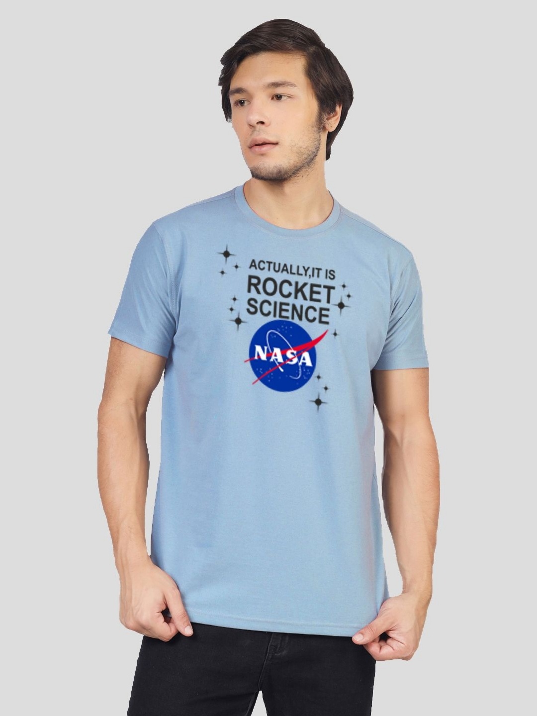 

Greylongg Men Typography Printed Round Neck Cotton T-Shirt, Blue