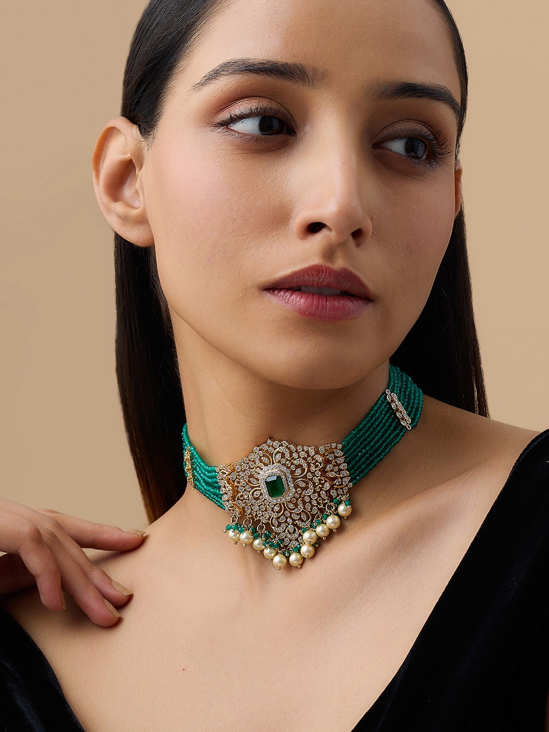 

Kushal's Fashion Jewellery Cubic Zirconia Copper Gold-Plated Necklace