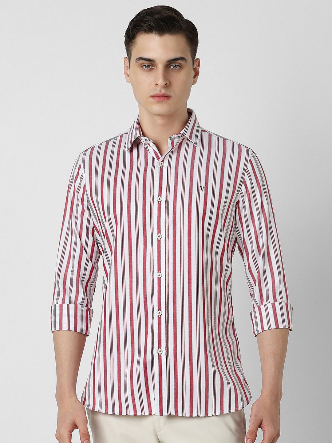 

Van Heusen Sport Men Spread Collar Striped Cotton Slim Fit Casual Shirt, White