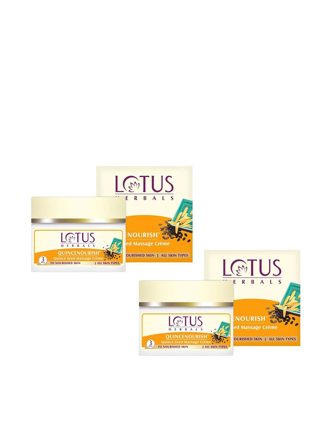 

Lotus Herbals Set Of 2 Quincenourish Vitamin C & Quince Seed Massage Cream- 50g Each, Yellow