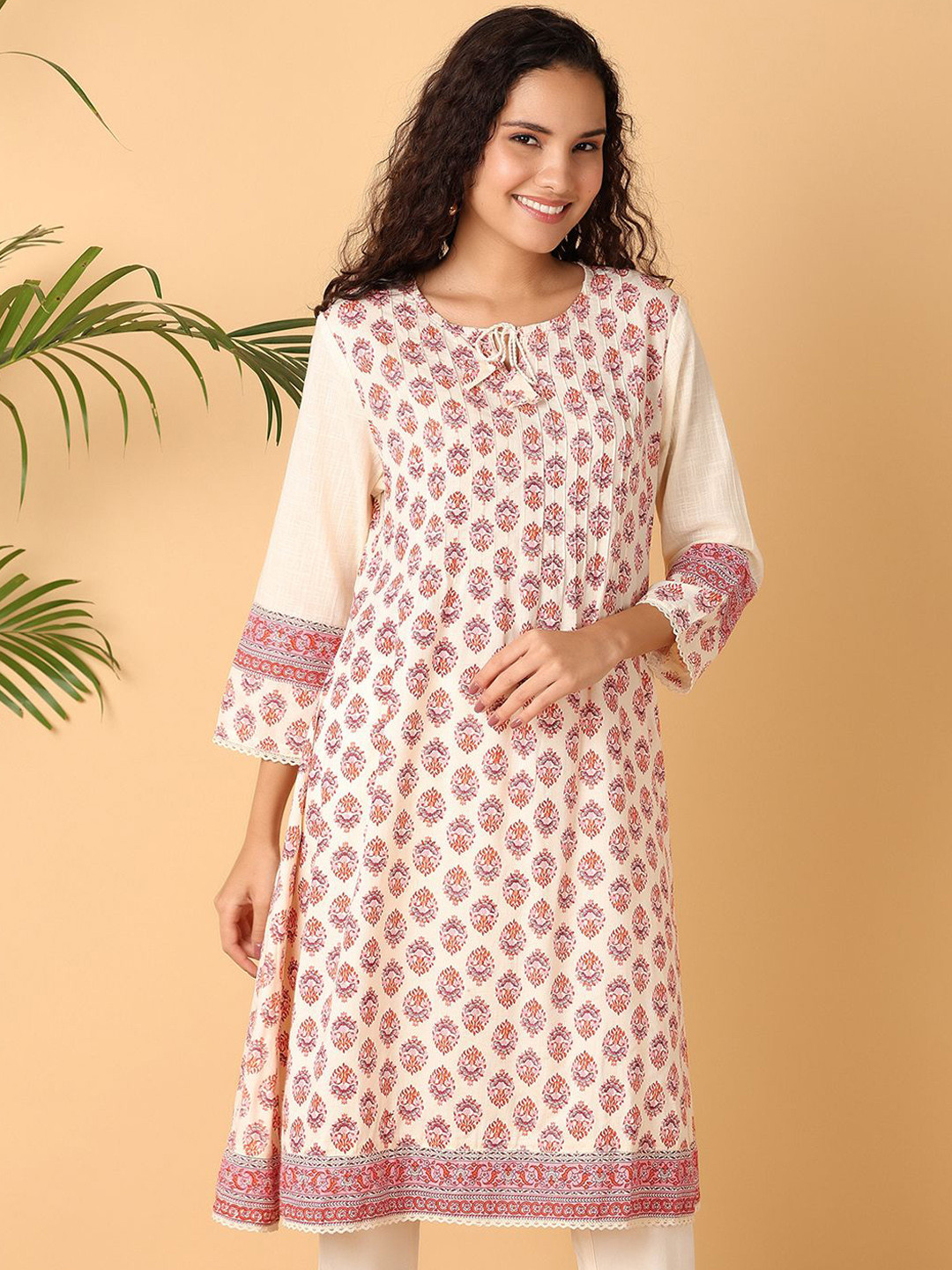 

UNLIMITED Ethnic Motifs Printed A-Line Kurta, Pink