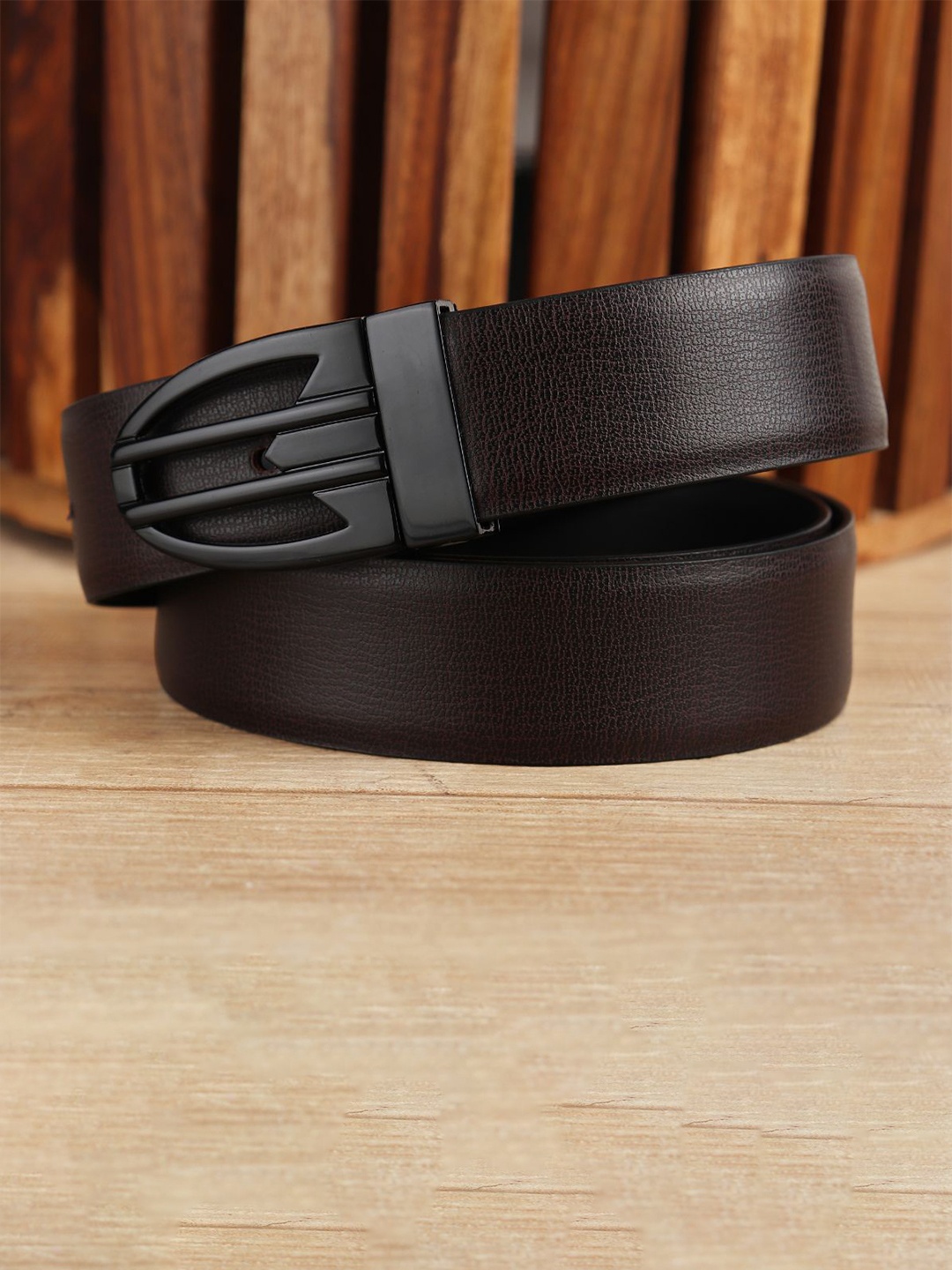 

WINSOME DEAL Men Push Pin Closure Textured Formal Belt, Brown
