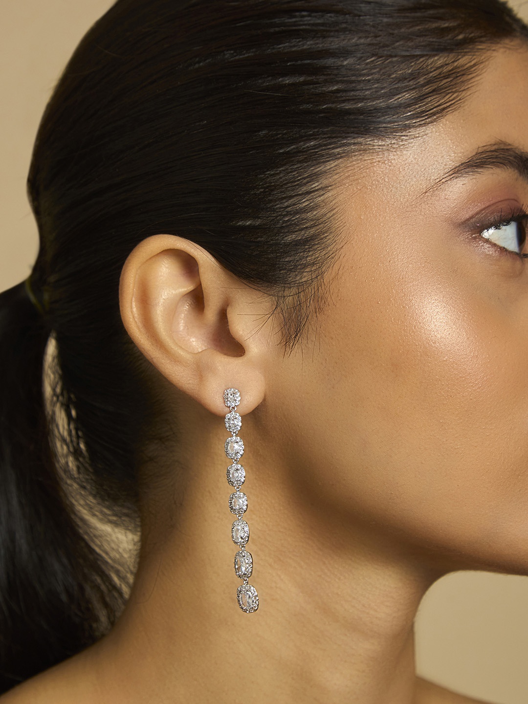 

Kushal's Fashion Jewellery Rhodium Plated Cubic Zirconia Square Drop Earrings, Silver