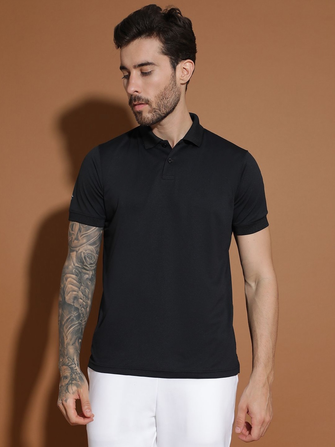 

EPPE Men Dry Fit Solid Polo Collar T-Shirt, Black