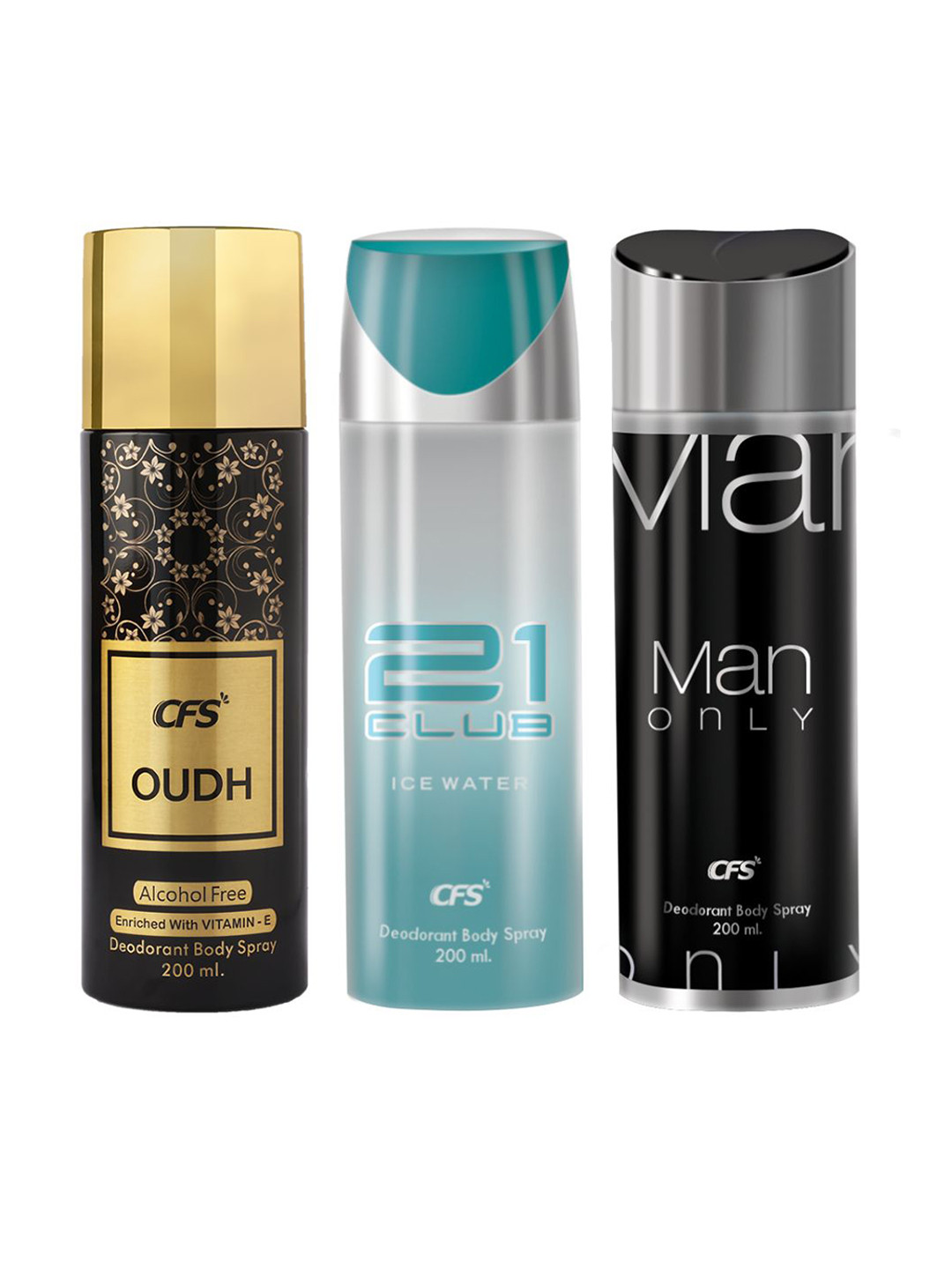 

CFS Oudh & 21 Club Set Of 3 Last Longer Deodorants-200ml Each, Blue