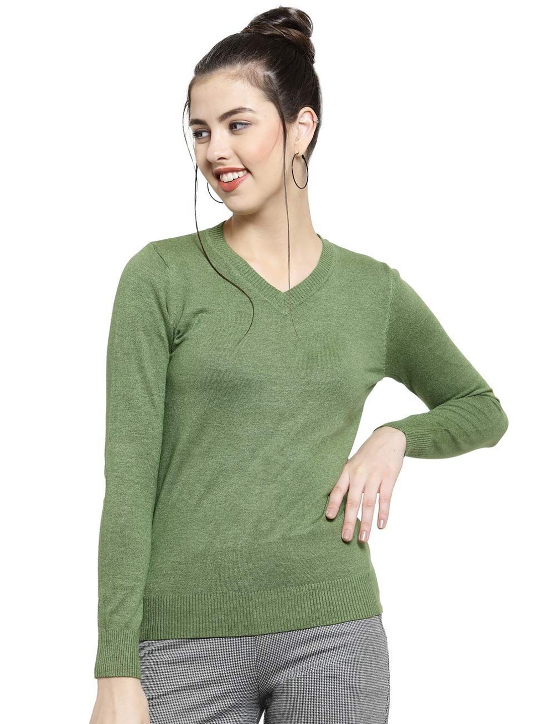 

Global Republic Women Solid V-Neck Top, Green