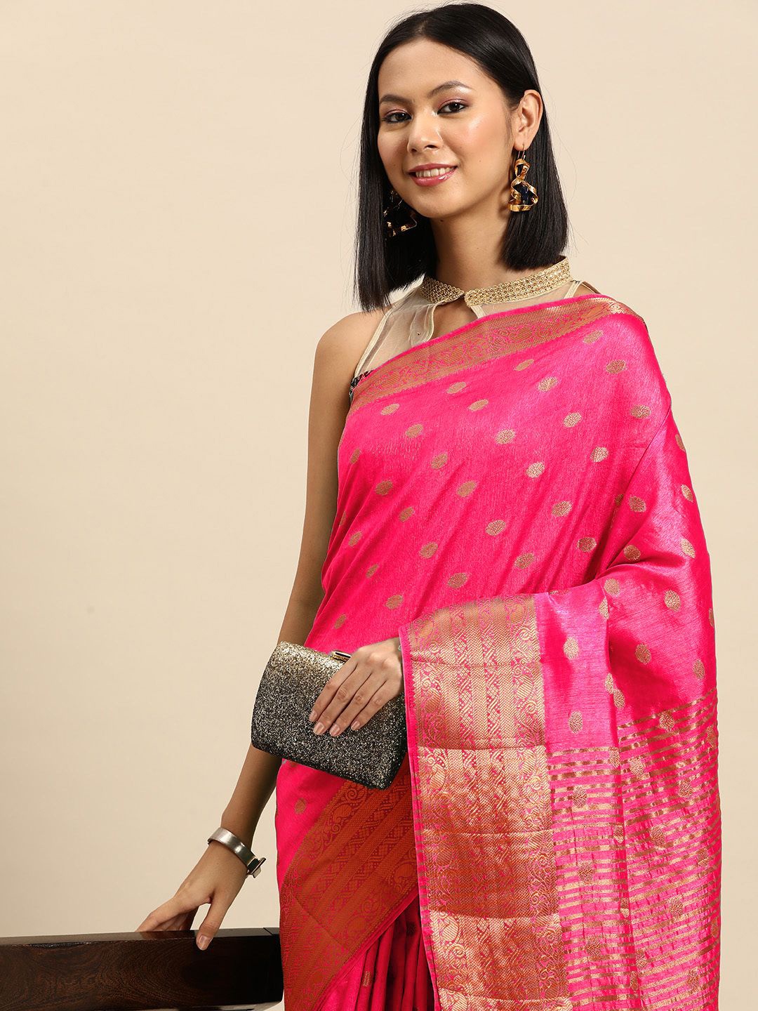 

Chhabra 555 Woven Design Zari Saree, Pink