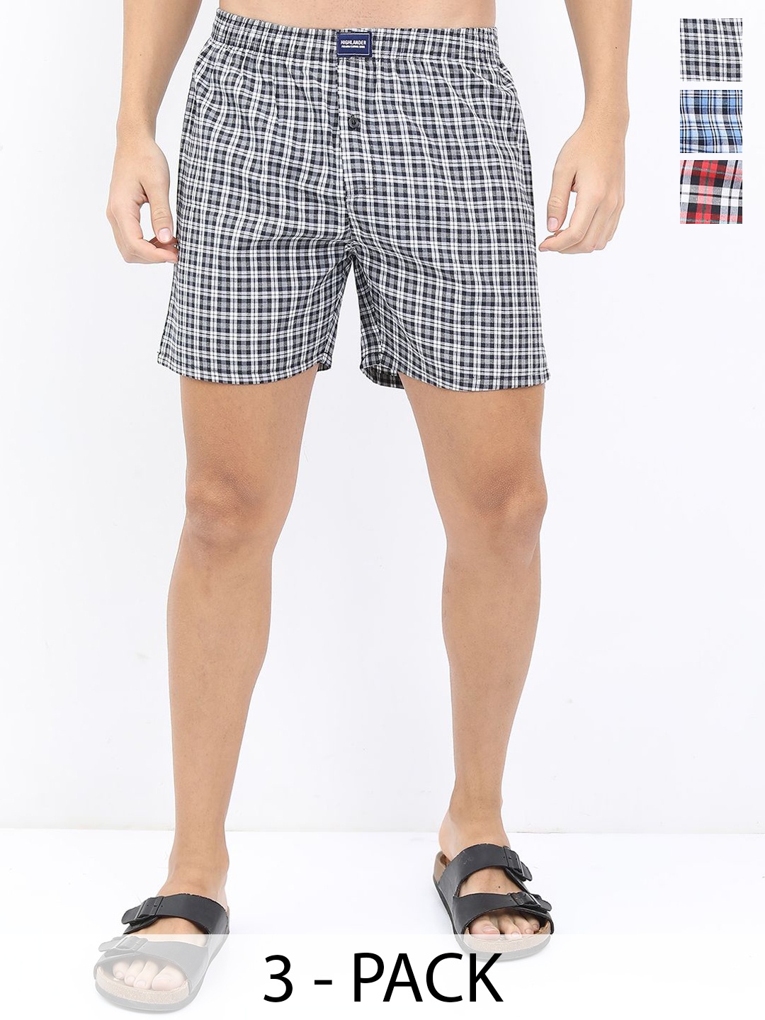 

HIGHLANDER Pack Of 3 Checked Boxers HLBX000022-C, Red